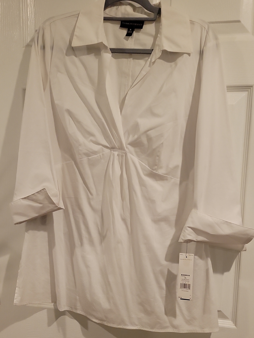 Dana Buchman White V-Neck Collared Women's Dress